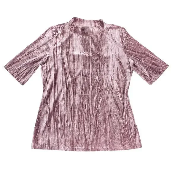 PILCRO Anthropologie Velveteen Mock Neck Top Sz Small Pink - Picture 6 of 8